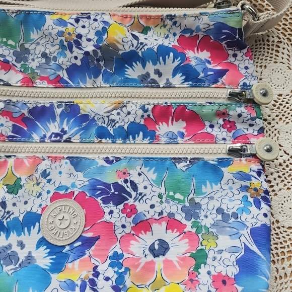 Kipling Alvar Crossbody Indigo/Bloom 4 Zipper - Picture 4 of 11